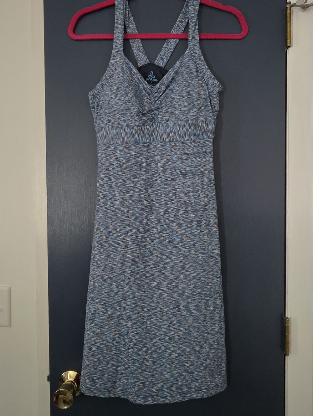 Prana Heathered Blue-Grey Crossback Midi Dress With Removable Padded Cups